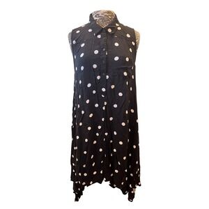 Black White Polka Dot Shirt Dress Plus 1X Sleeveless Sharkbite Hem Minimalist